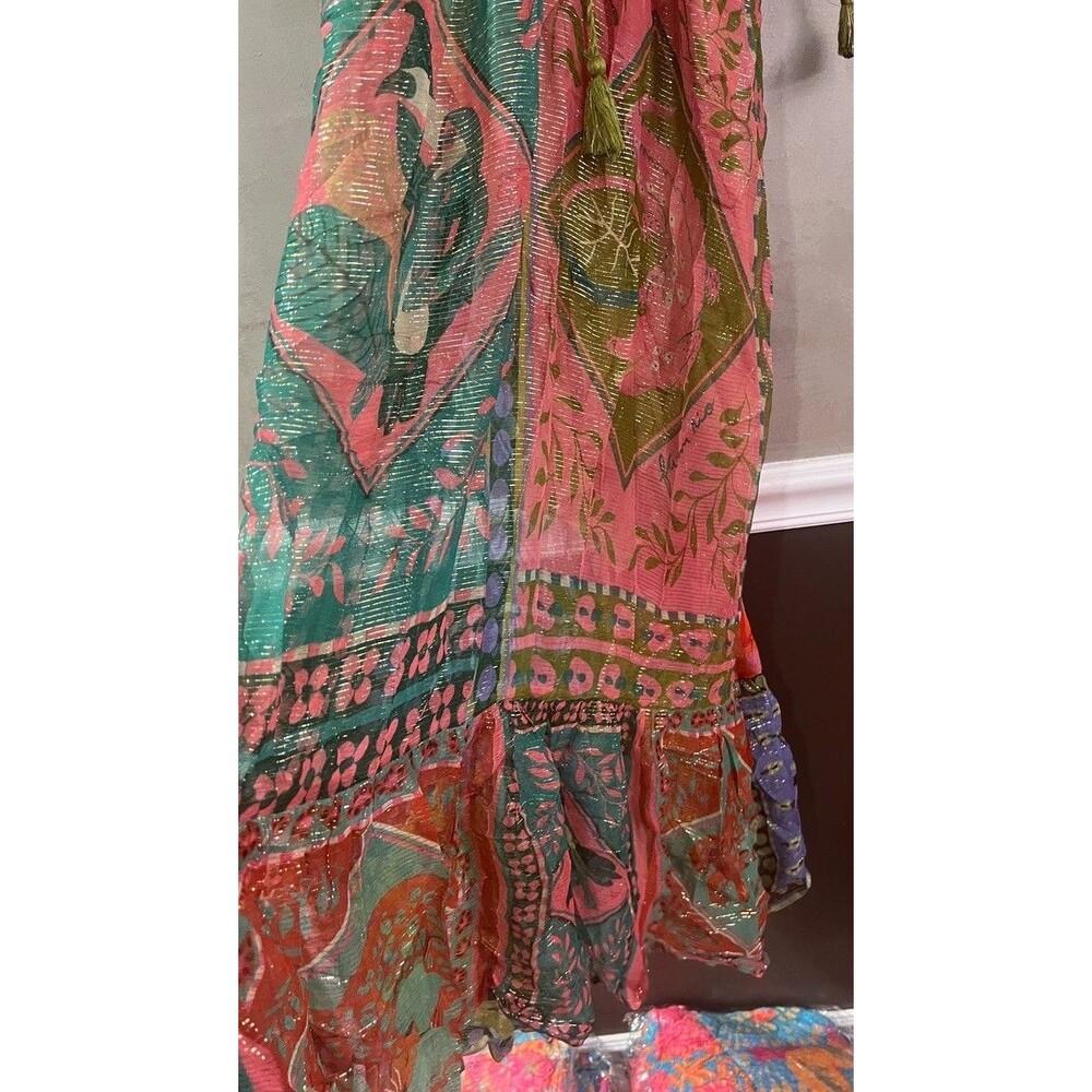 FARM Rio Multicolor Patchwork Midi Dress in Teal, Coral & Mustard - Picture 7 of 8